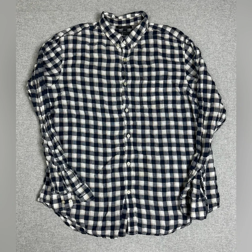 Banana Republic Shirt Mens XL Camden Fit Button Down Linen‎ Plaid Check Casual